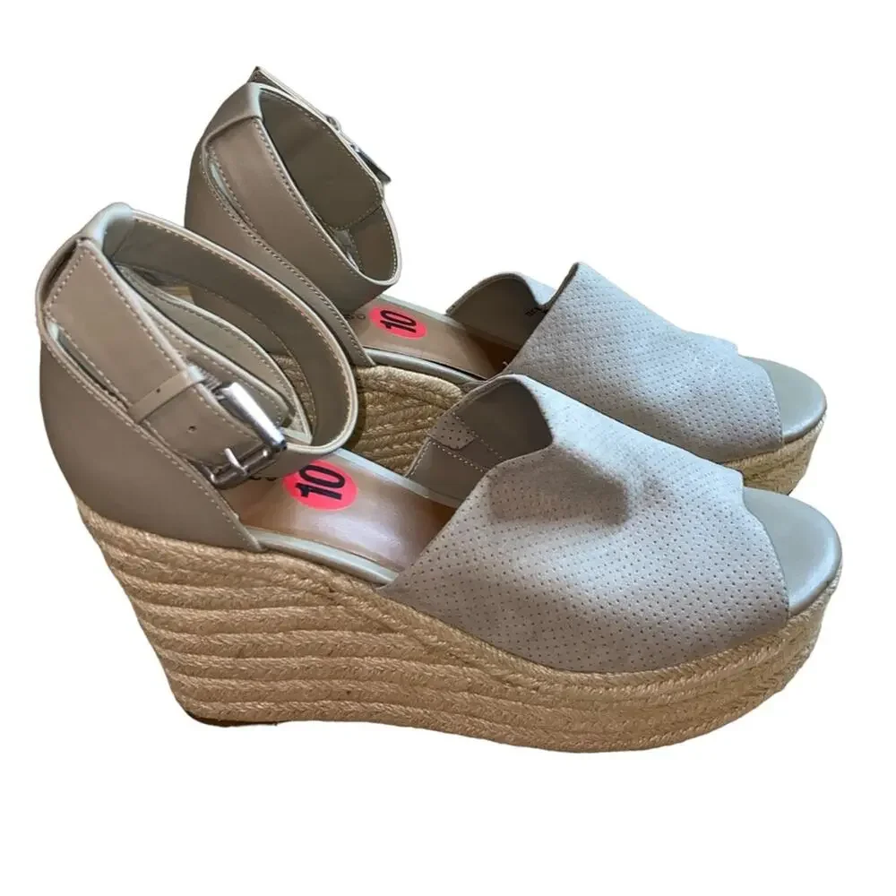 Indigo Espadrille Wedge Sandals Size 10M‎ Neutral Platform Ankle Strap